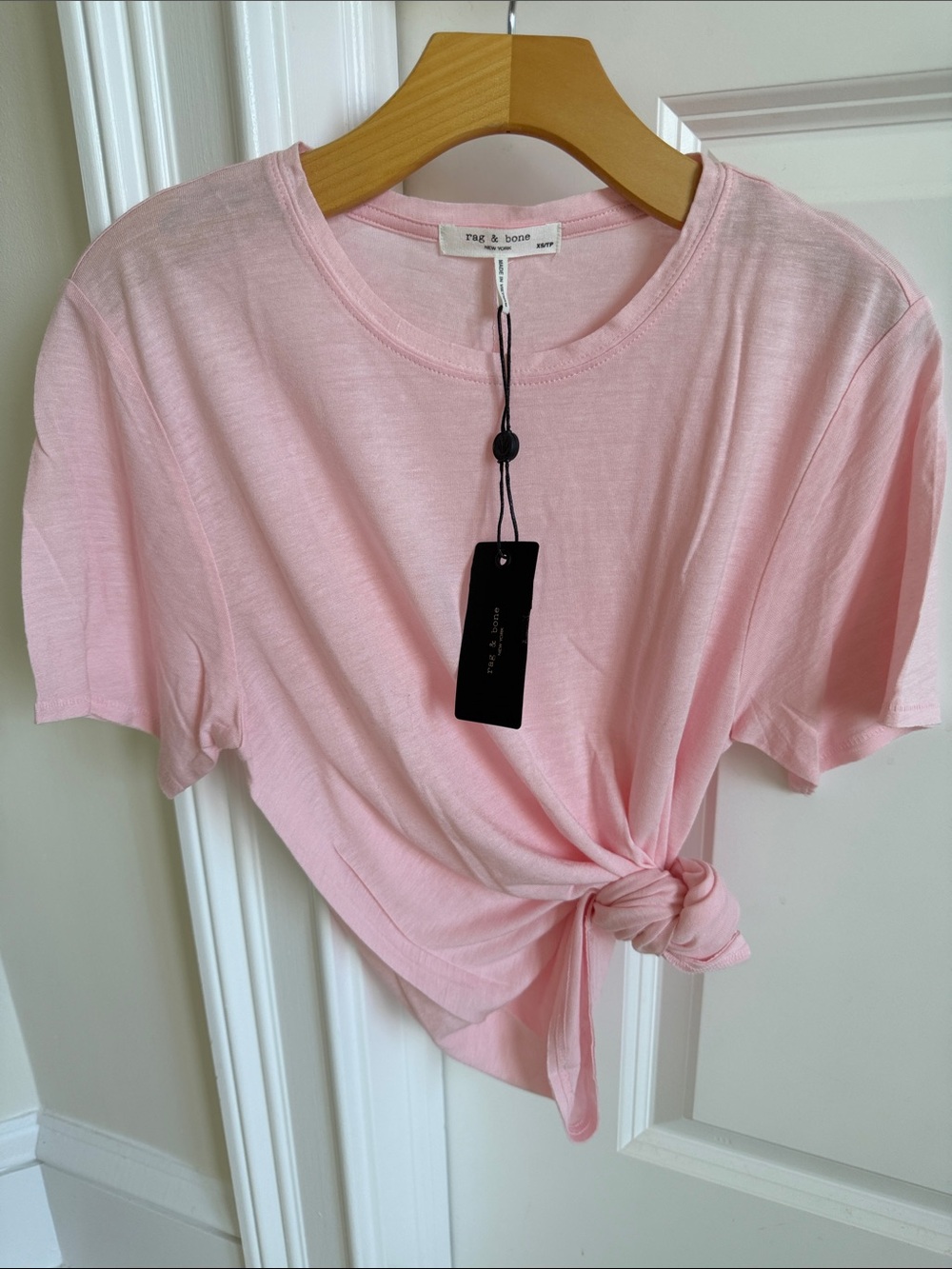 Rag & Bone Pink Short Sleeve Crew Tee in flowy Rayon-Linen blend. XS NWT